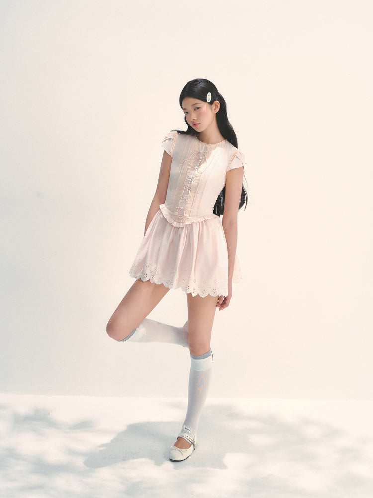 Pink Embroidered Waist - cinched Dress