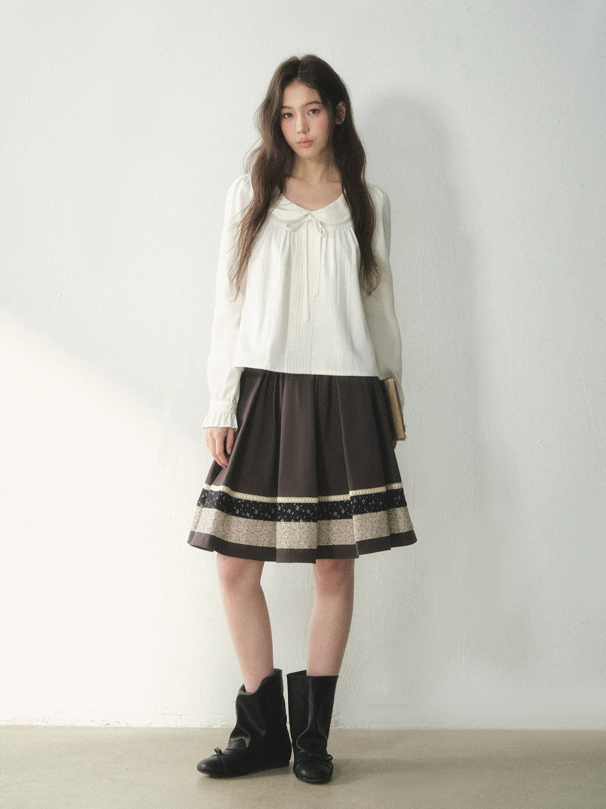 Floral Patchwork A-Line Midi Skirt