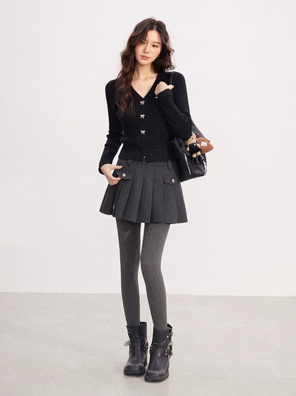 V-neck Shiny Yarn Knit Base Layer