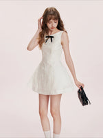 Flocked Bow A-Line Dress