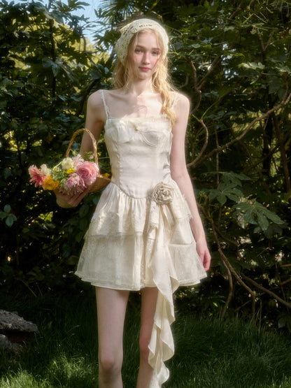 Cloud - like Lace Jacquard Little White Dress