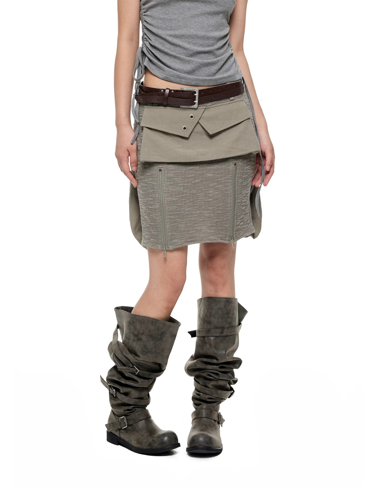 Textured Knit Linen Midi Skirt
