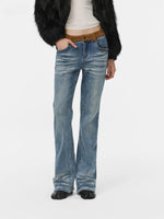 Suede Waistband Washed Bootcut Jeans