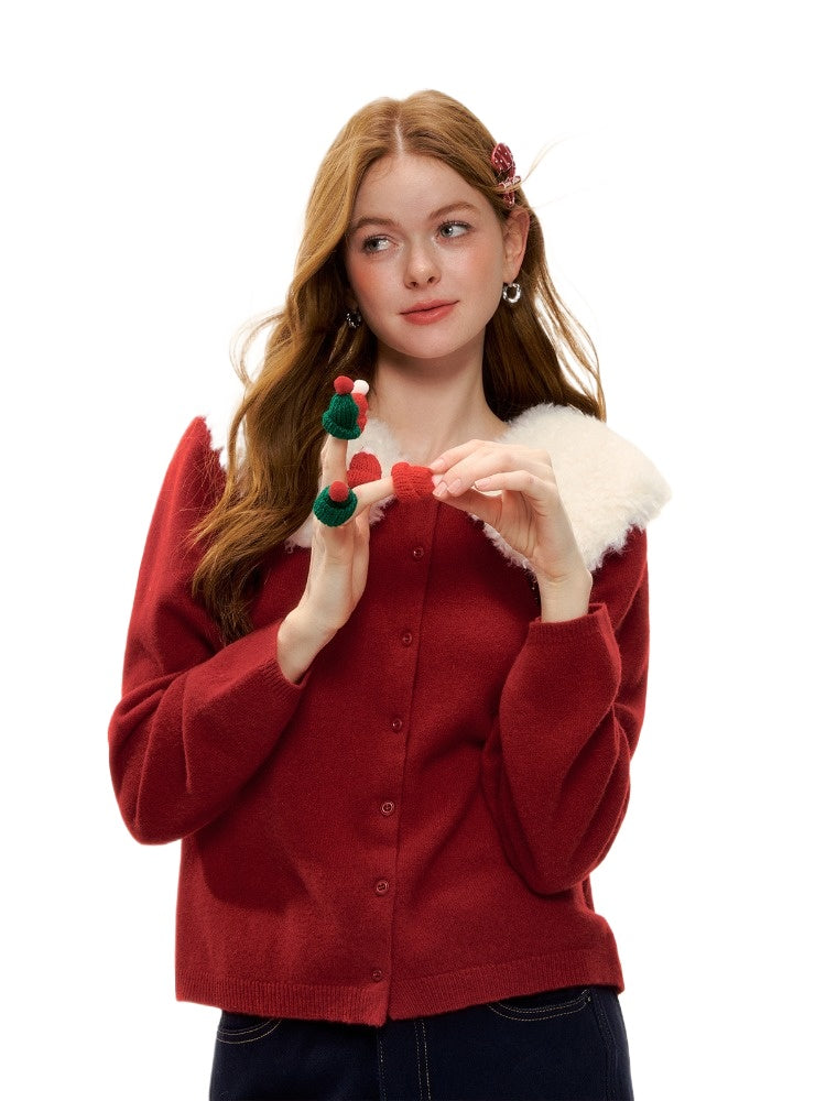 Wool Detachable Collar Knit Cardigan