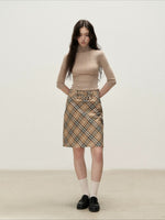 Brown Plaid Napoleon Midi Skirt
