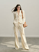 Black & Ivory White Tie-Waist Wide-Leg Pants