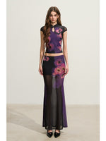 Purple Floral Cheongsam Mesh Set