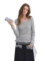 Polka Dot Mesh Wool Blend Knit Top