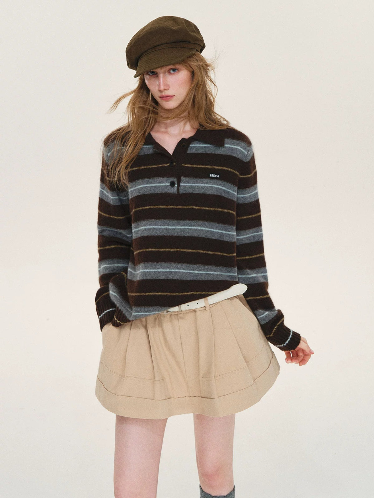 Vintage Striped Wool Polo Sweater