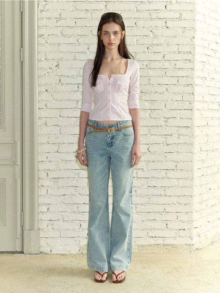 Square-Neck Cinched Shirt