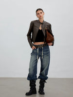 Brown Structured Leather Jacket