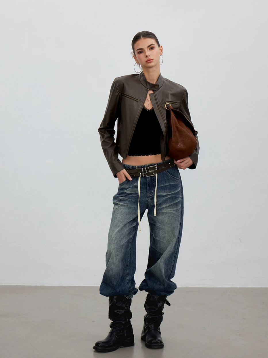 Brown Structured Leather Jacket
