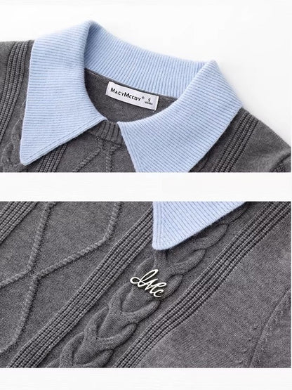 Contrast Collar Cable Knit Sweater