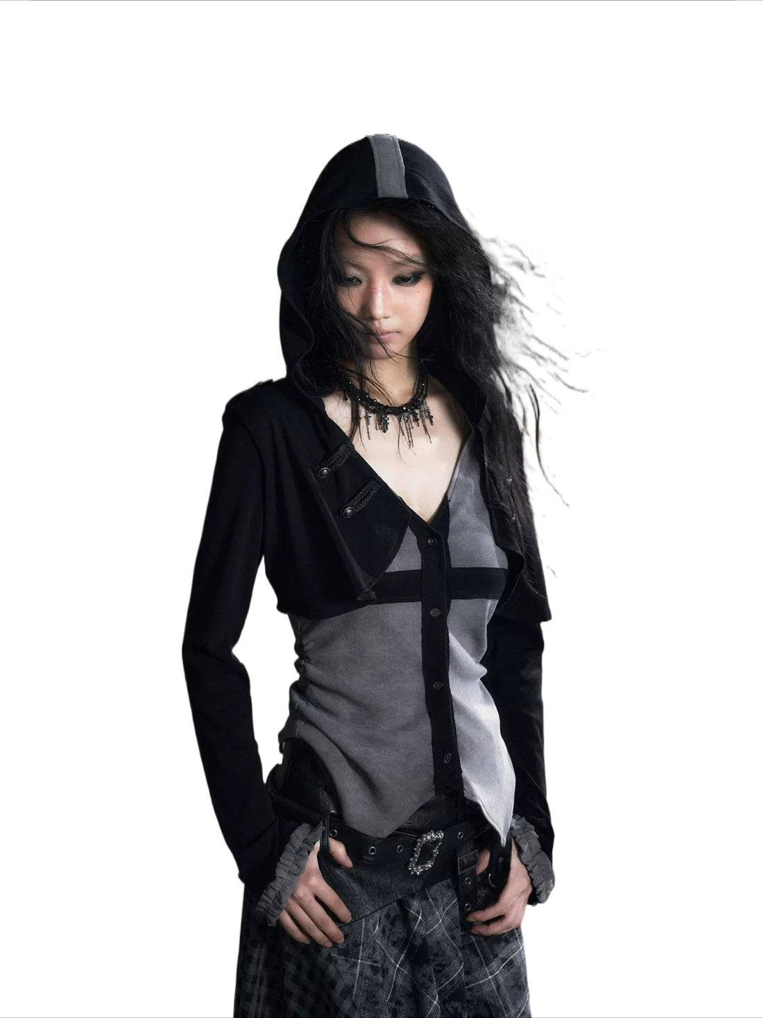 Hooded Layered Knit Top