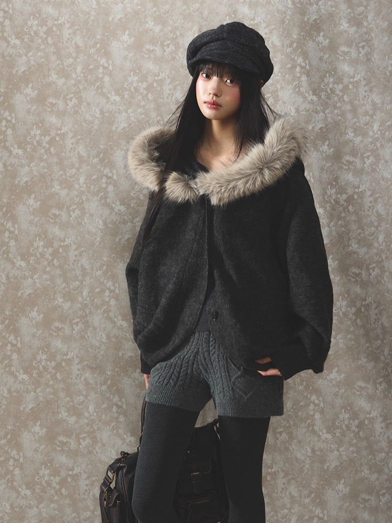 Wool Fur Trim Cape Coat