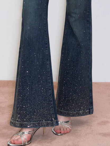 Embroidered Rhinestones Flared Jeans