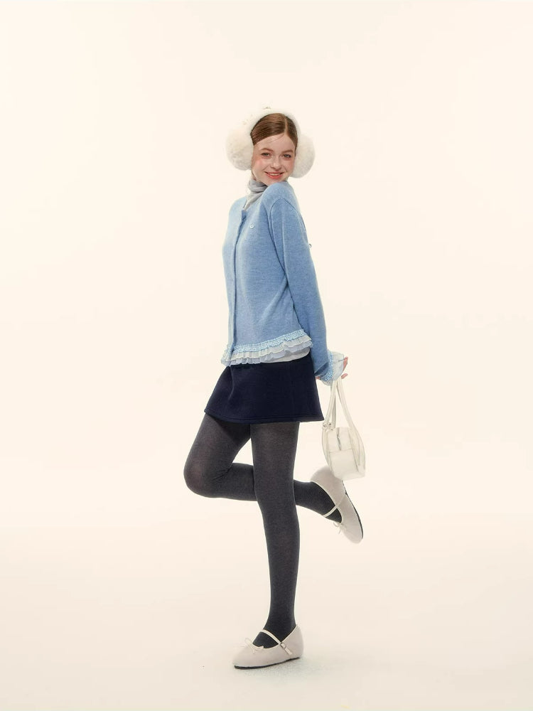 Faux-Layer Wool A-Line Skort