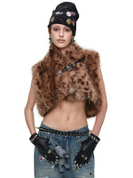 Leopard Print Faux Fur Belt Vest