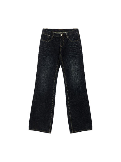 Vintage Washed Whisker Straight-Leg Jeans