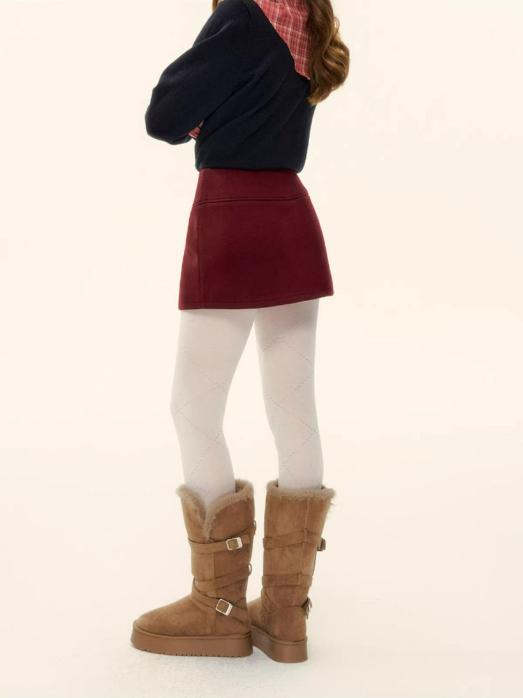 Faux-Layer Wool A-Line Skort