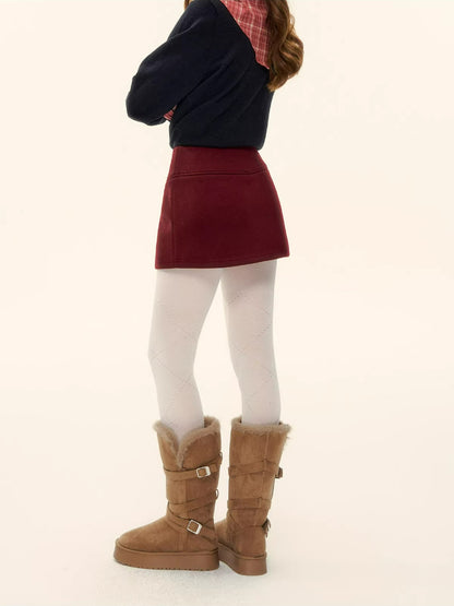 Faux-Layer Wool A-Line Skort