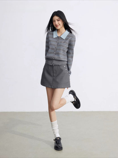 Yellow &amp; Gray Striped Polo Knit Top