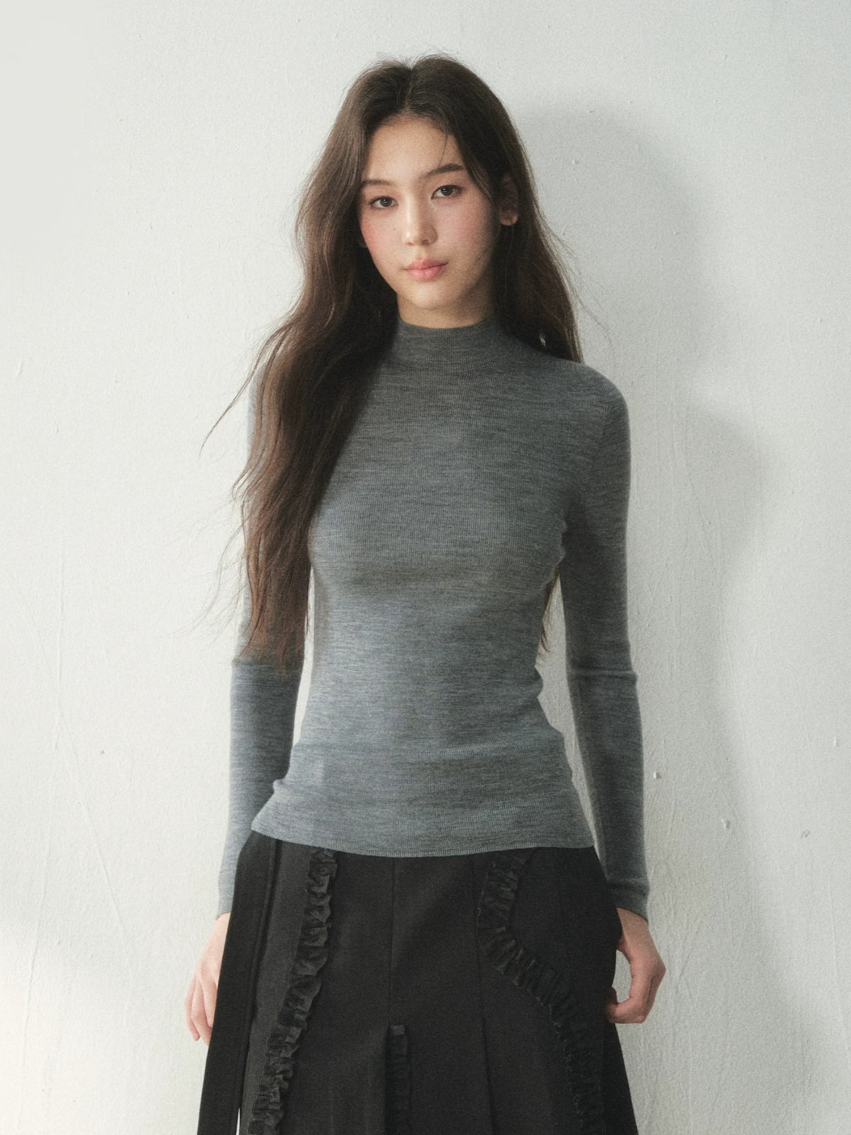 Pure Wool Mock Neck Knit Top