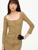 Square Neck Button Detail Dress