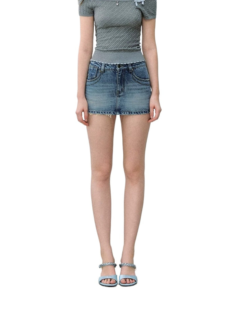 Vintage Bamboo Wash Denim Mini Skort