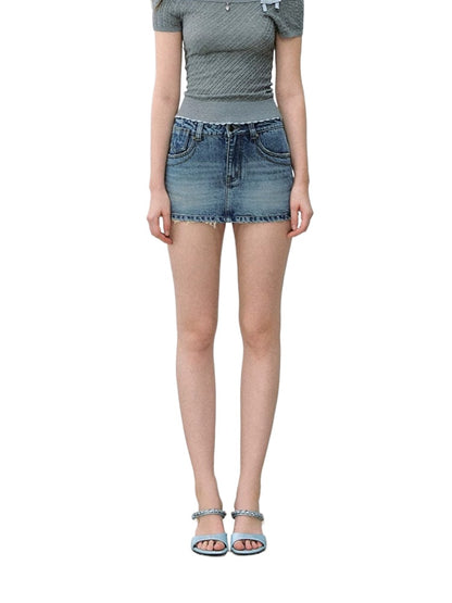 Vintage Bamboo Wash Denim Mini Skort