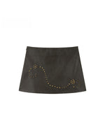 Vintage Studded Faux Leather Mini Skirt