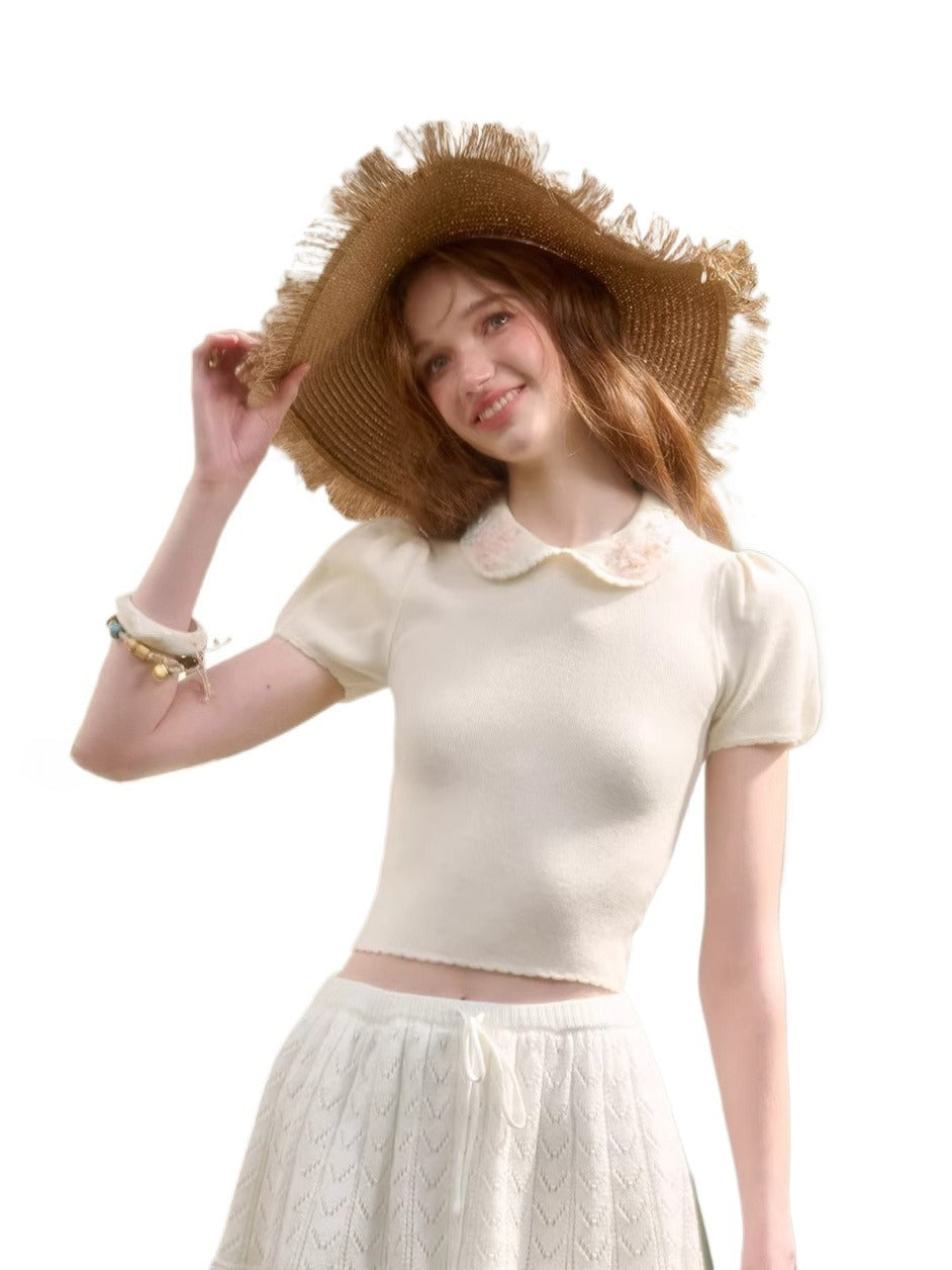 Ribbon Embroidered Knit Top
