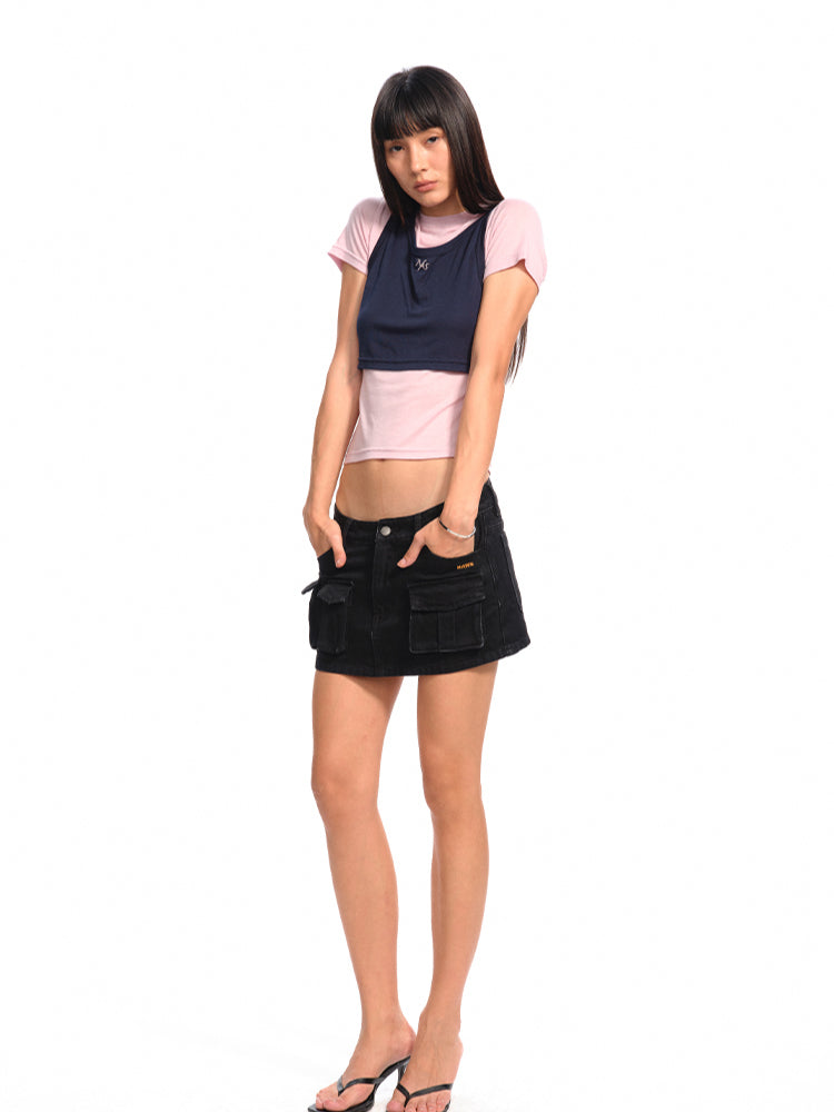 Color-Block Splicing Two-in-One T-shirt