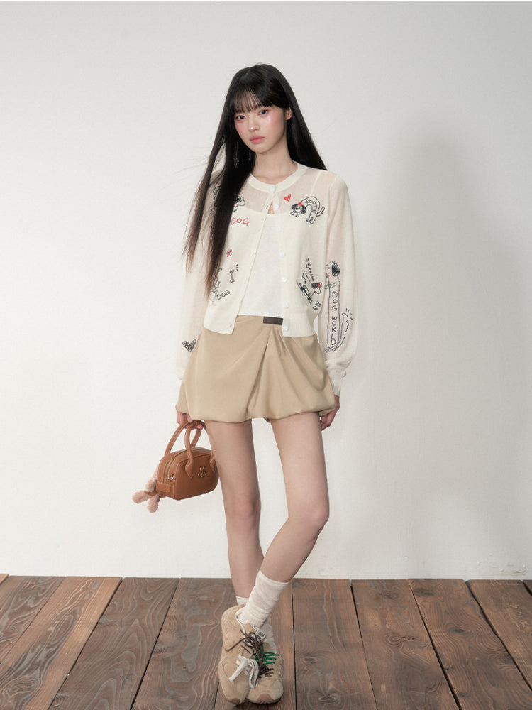 Embroidered Puppy Sun-Protective Knit Cardigan
