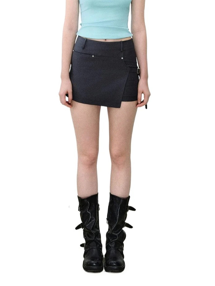 Blade Buckle Asymmetric Mini Skirt