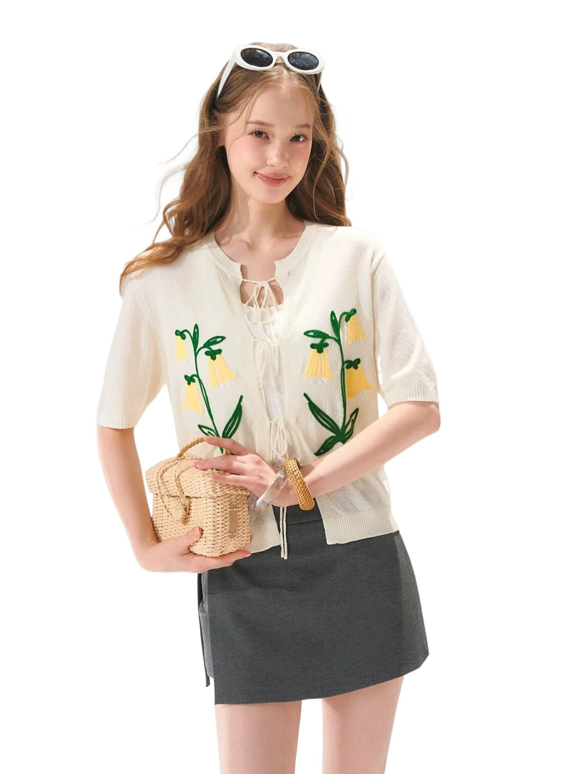 Floral Tie Knit Cardigan