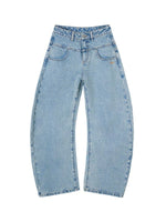 Double Waistband Washed Barrel Jeans