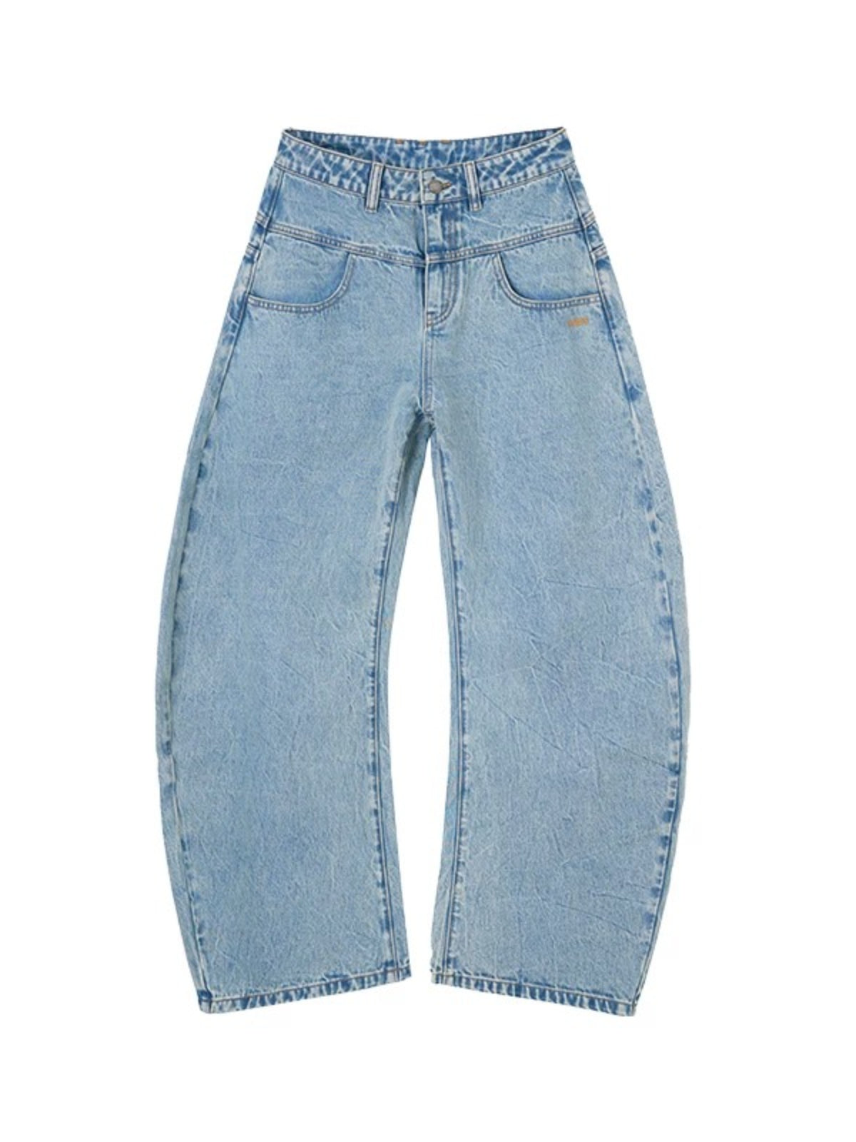 Double Waistband Washed Barrel Jeans