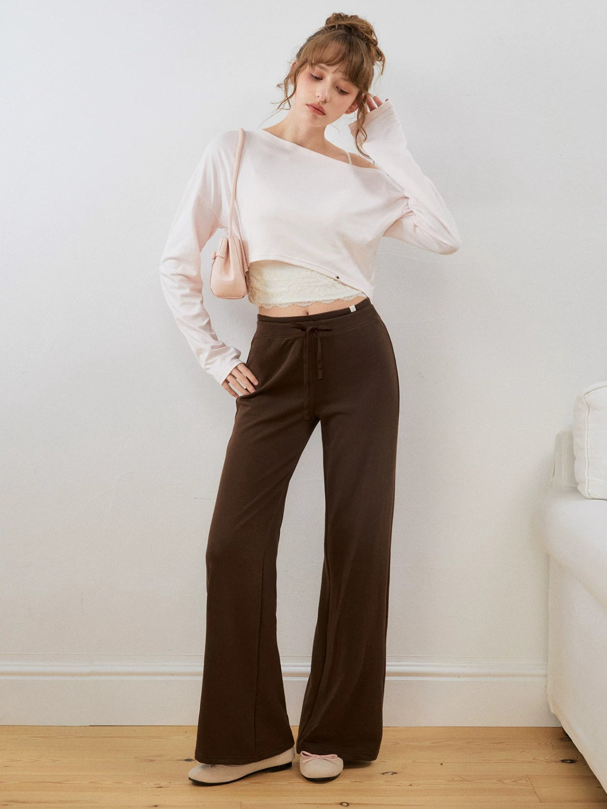 Off-Shoulder Cropped Sweatshirt Set