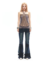 Y2K Contrast Ruched Halter Top