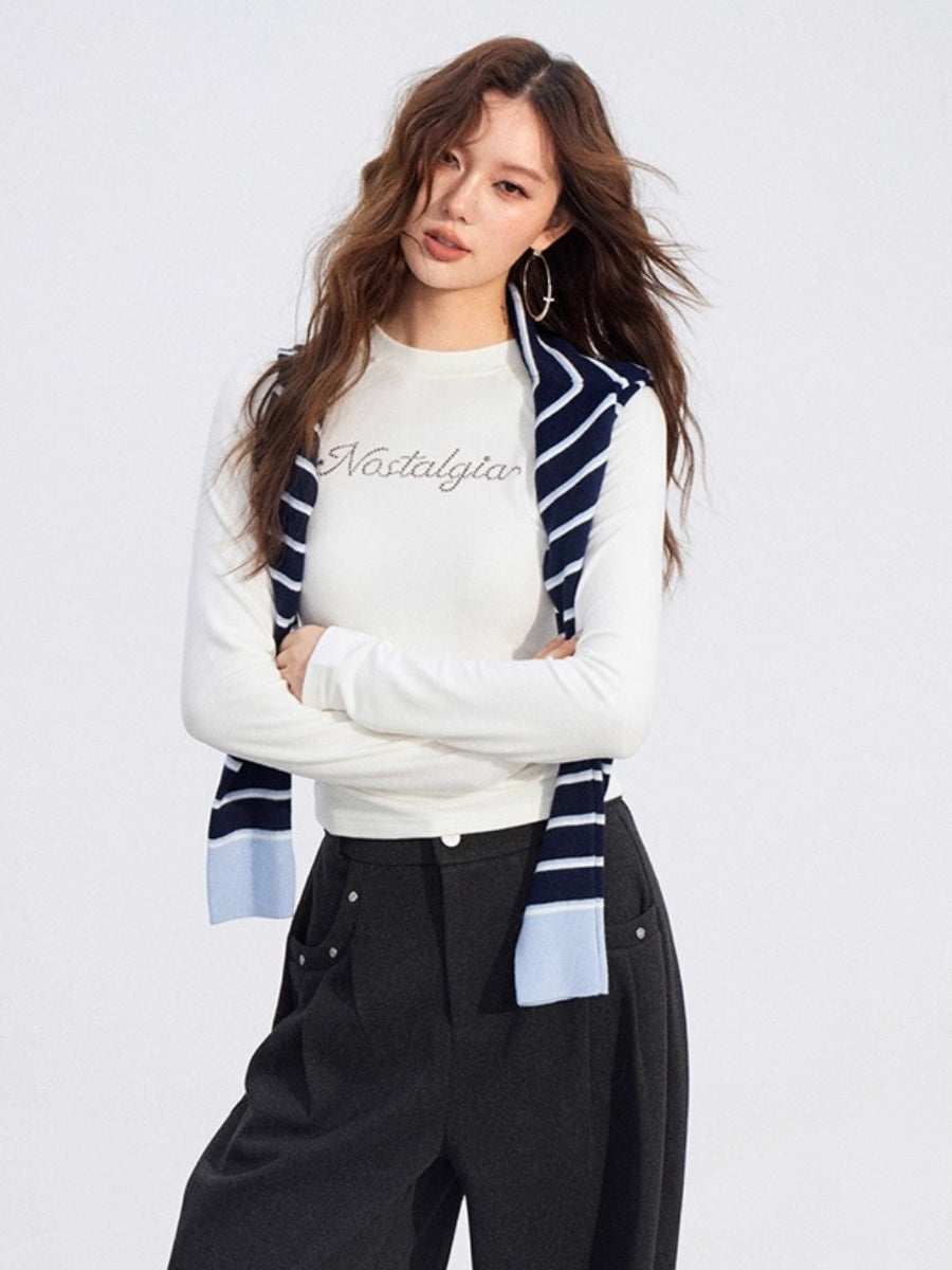 Rhinestone Fleece Knit Top