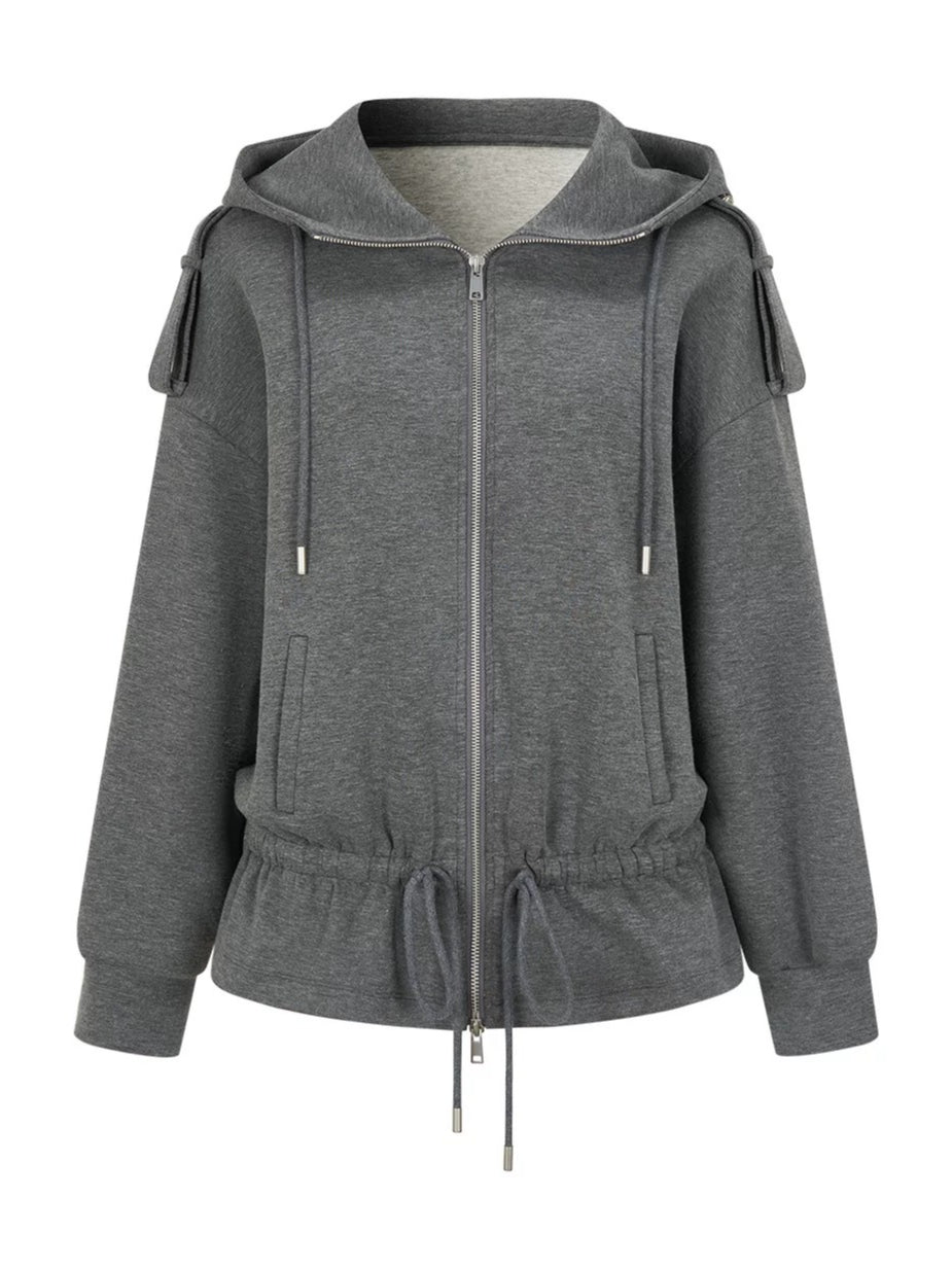 Gray Drawstring Hoodie &amp; Skirt Set