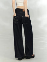 Embroidered Straight Denim Jeans