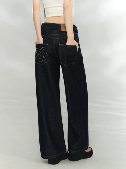 Embroidered Straight Denim Jeans
