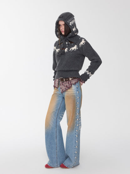 Fair Isle Pony Jacquard Knit Balaclava Hat