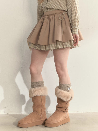 Khaki Two-Layer Ruffle Skirt