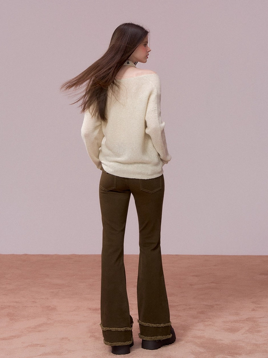 Shiny Design Cowl Neck Wool Knit Sweater