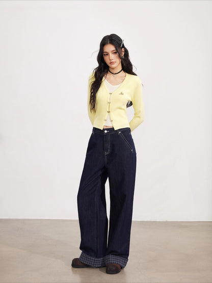 V-Neck Fake Two-piece Knit Top