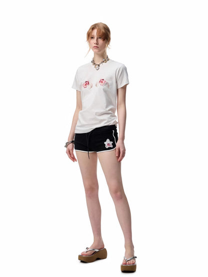 Printed Loose Austrian Rhinestone T-shirt