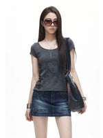 Side Ruched U-Neck Crop Tee